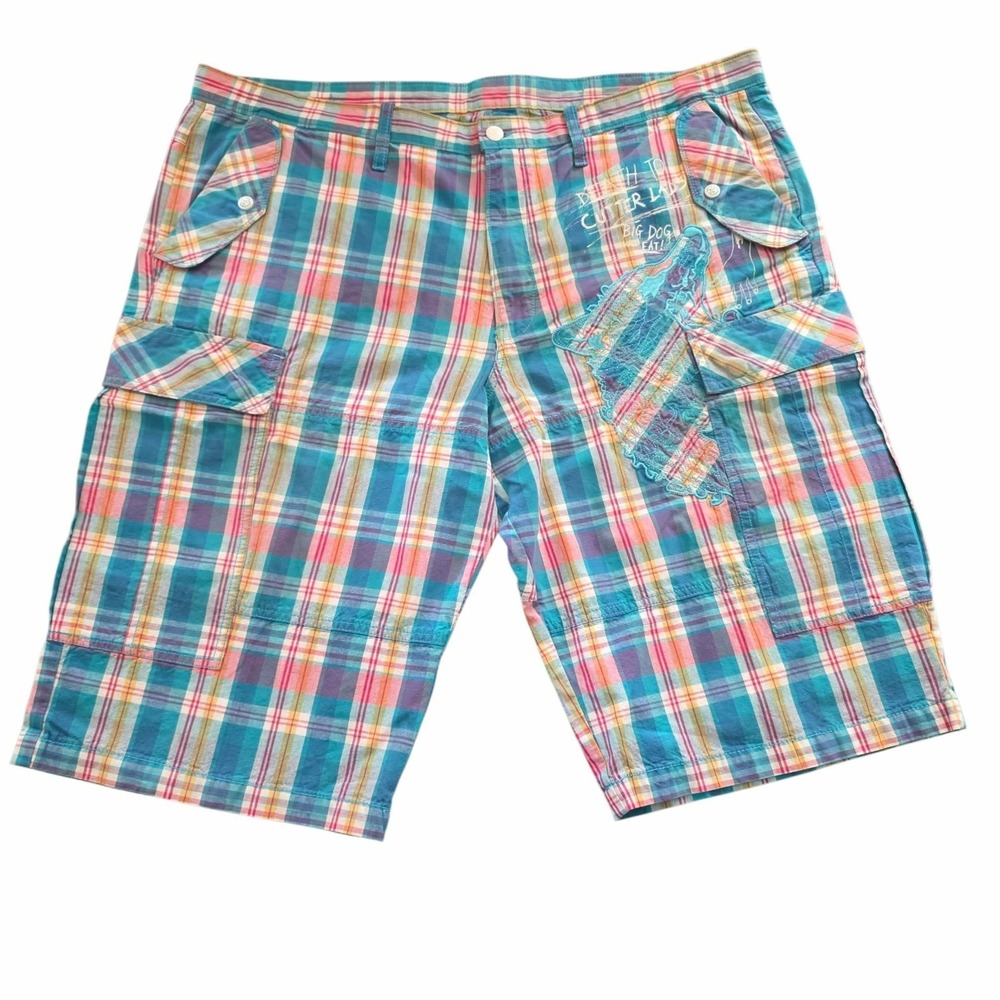 Vintage Artful Dodger Plaid‎ Shorts Cargo Streetwear Colorful Mens 42 (44W) NEW
